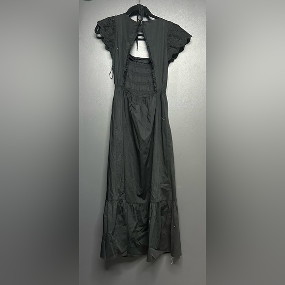 NEW Jason Wu Eyelet Flutter sleeve cut out back smocked midi dress black S - Picture 3 of 4